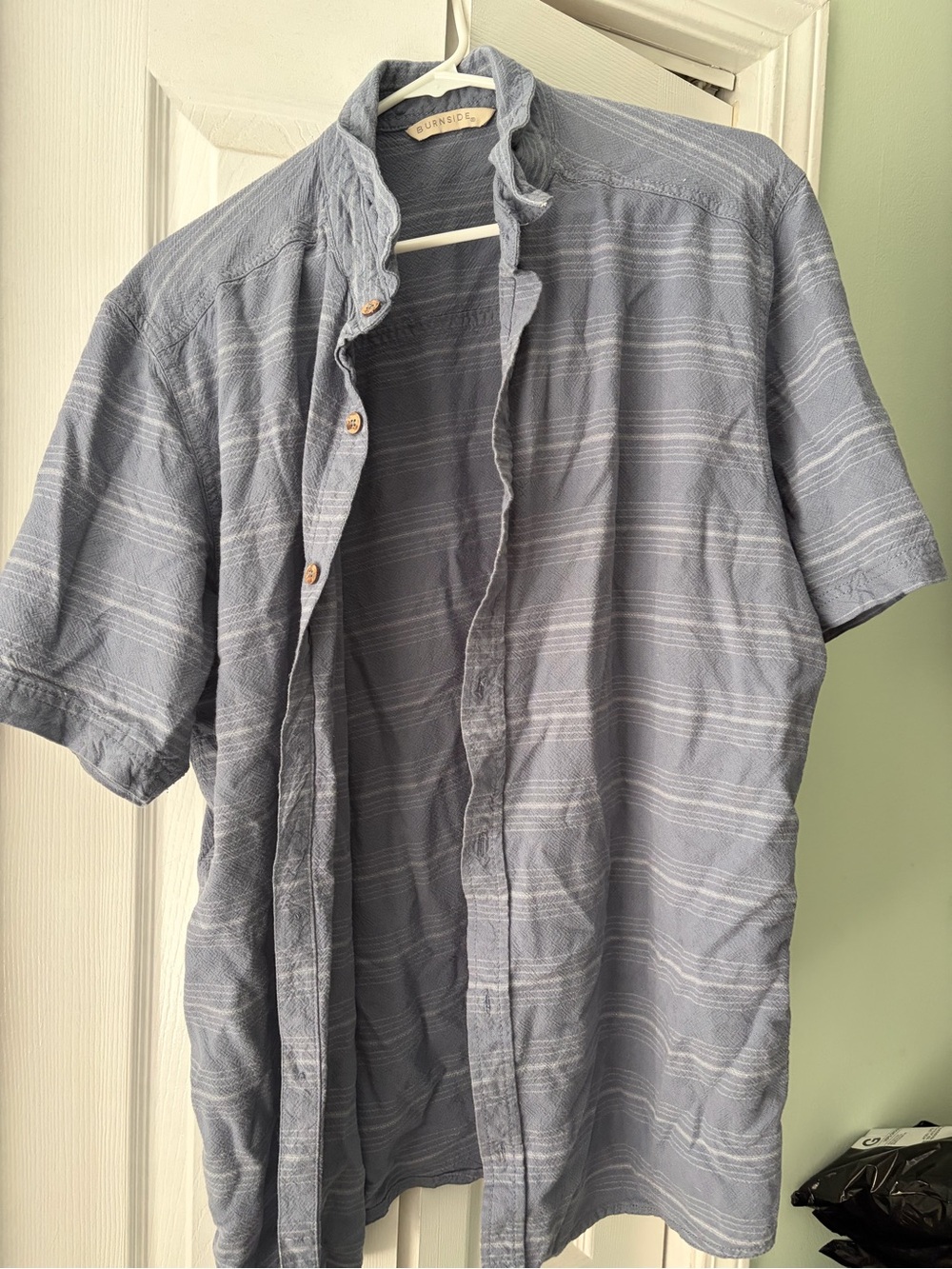 burnside blue striped short sleeve button-down shirt
